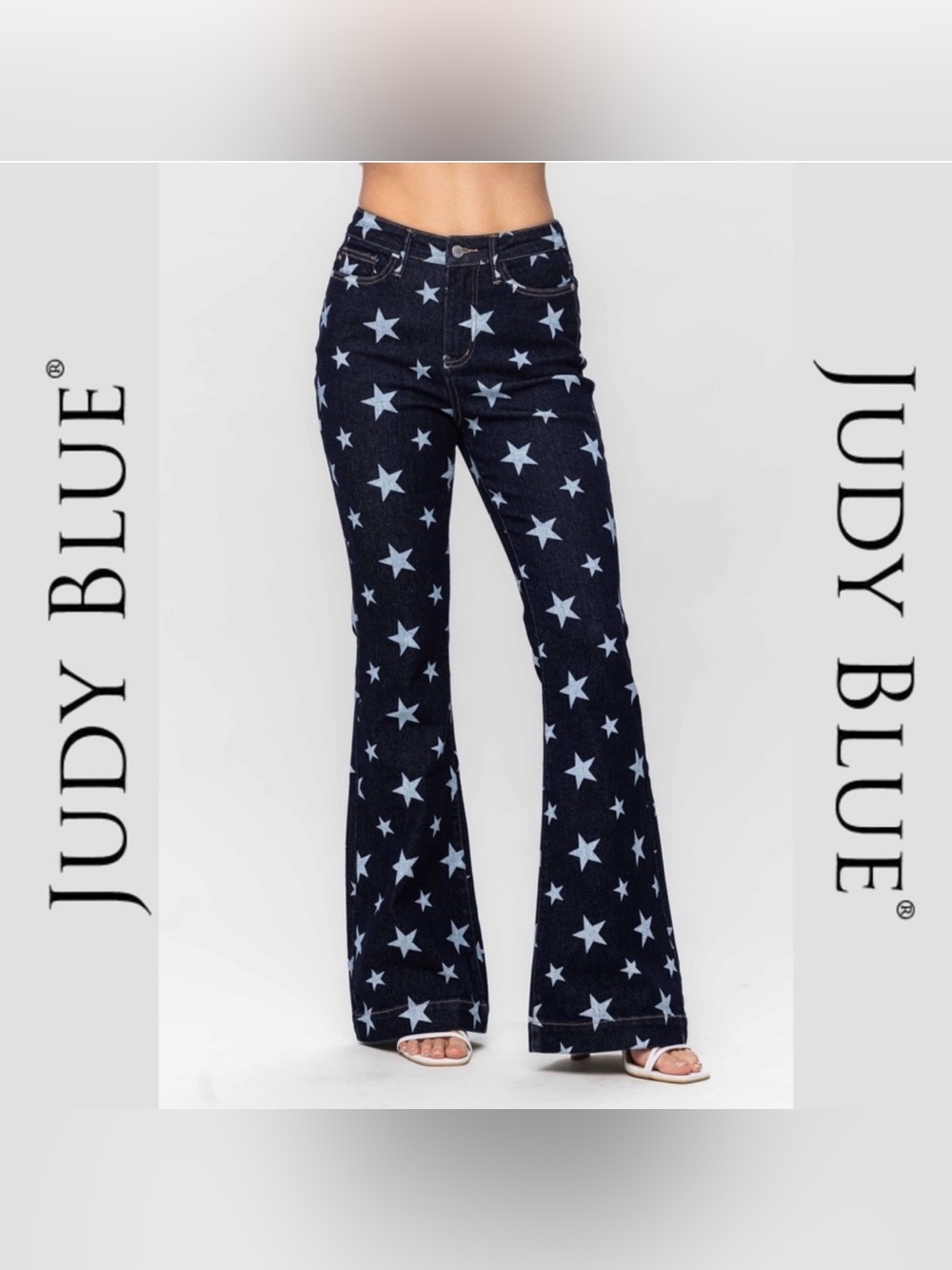 Judy Blue Dark Navy Star-Print Flare Jeans